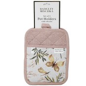 Wholesale - 2pc Dusty Pink Silicone Grip Pot Holder wButterfly & Twigs C/P 30, UPC: 195010185806